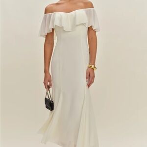 Reformation Charee Dress | Off-Shoulder Cream Midi Dress